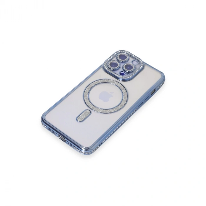 İphone 14 Pro Max Kılıf Joke Simli Magneticsafe Kılıf - Mavi