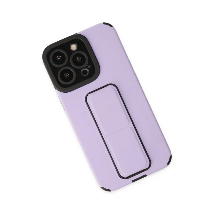 İphone 14 Pro Max Kılıf Mega Standlı Silikon - Lila