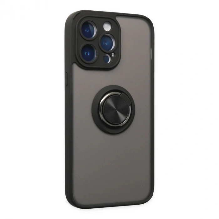 İphone 14 Pro Max Kılıf Montreal Yüzüklü Silikon Kapak - Siyah