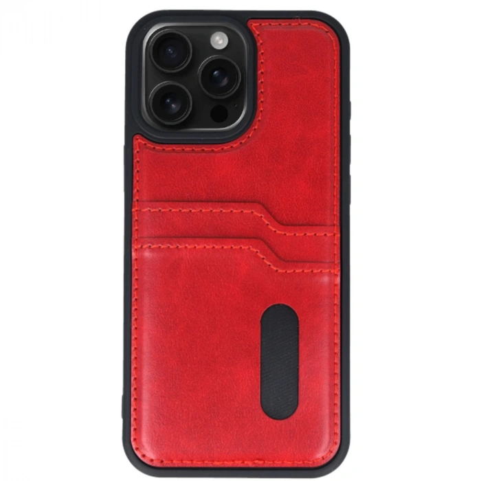 İphone 14 Pro Max Kılıf Sara Kartvizitli Deri Kılıf - Kırmızı