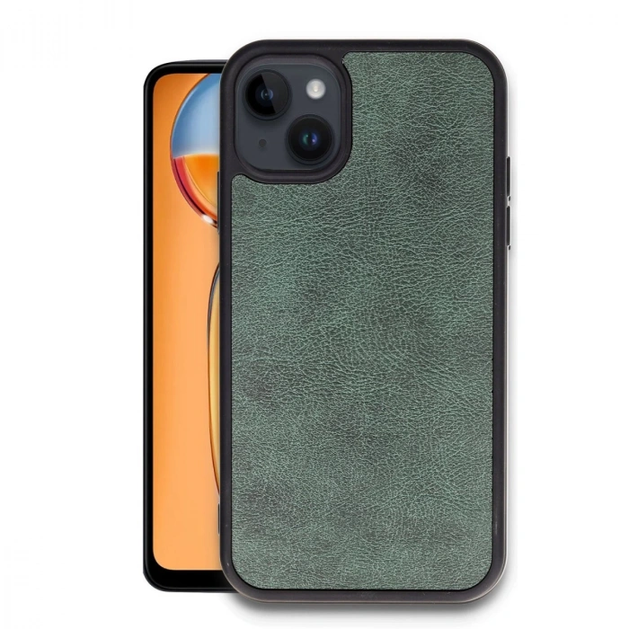 İphone 15 Kılıf Aras Deri Kapak - Koyu Yeşil