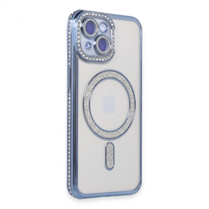İphone 15 Kılıf Joke Simli Magneticsafe Kılıf - Mavi
