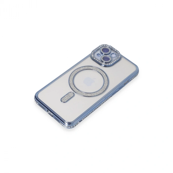 İphone 15 Kılıf Joke Simli Magneticsafe Kılıf - Mavi