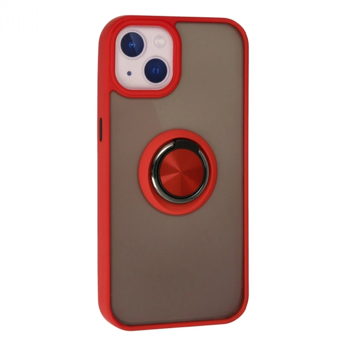 İphone 15 Kılıf Montreal Yüzüklü Silikon Kapak - Kırmızı