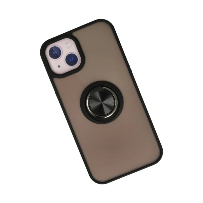 İphone 15 Kılıf Montreal Yüzüklü Silikon Kapak - Siyah