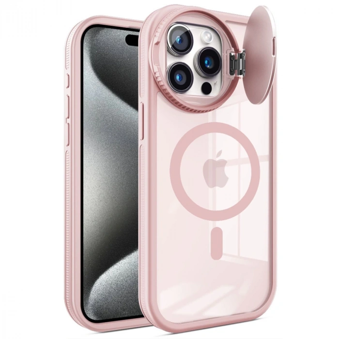 İphone 15 Pro Kılıf Teleskop Lens Magsafe Silikon Kapak - Pembe