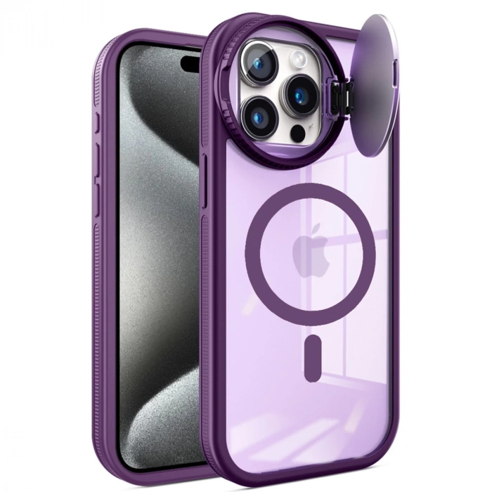 İphone 15 Pro Max Kılıf Teleskop Lens Magsafe Silikon Kapak - Derin Mor