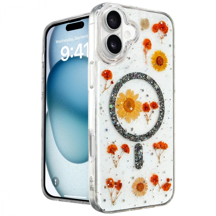 İphone 16 Kılıf Daisy Simli Magsafe Kapak - Siyah