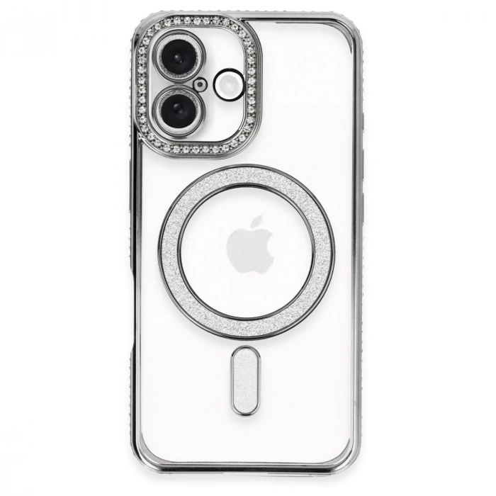 İphone 16 Kılıf Joke Simli Magneticsafe Kılıf - Gri