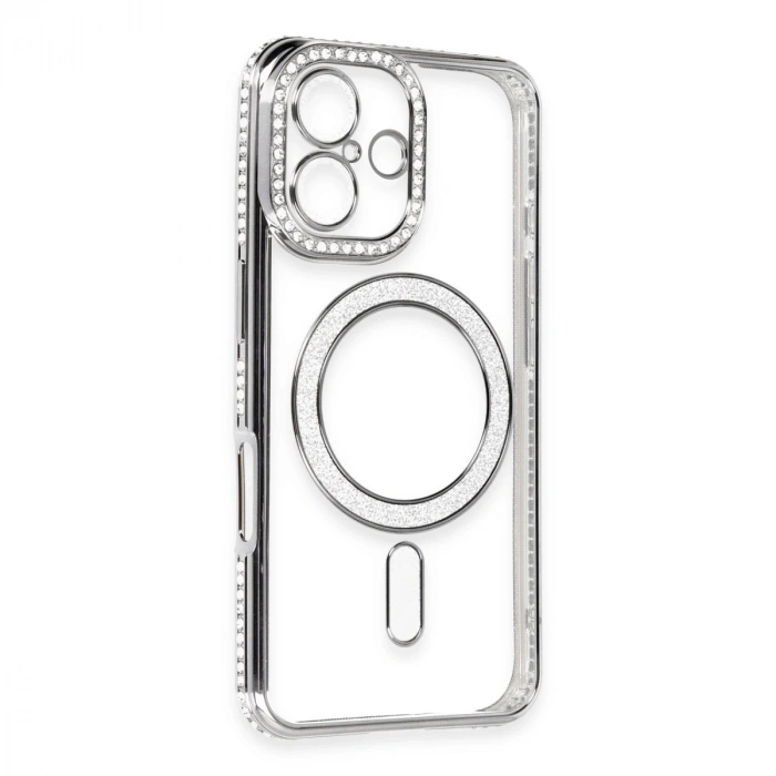 İphone 16 Kılıf Joke Simli Magneticsafe Kılıf - Gri