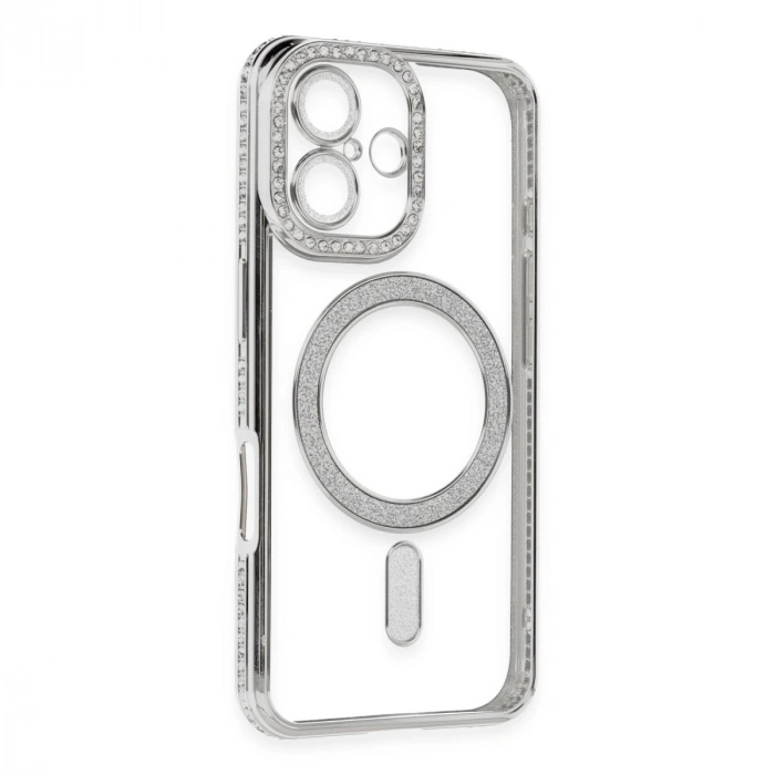 İphone 16 Kılıf Joke Simli Magneticsafe Kılıf - Gümüş