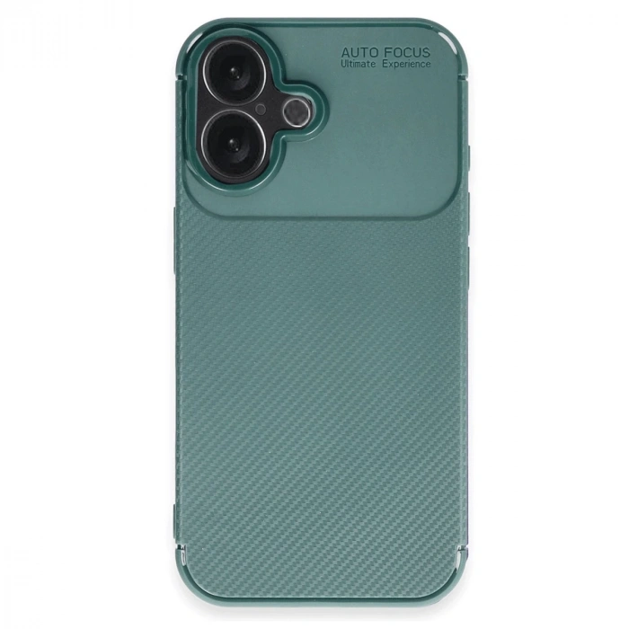 İphone 16 Plus Kılıf Auto Focus Karbon Kapak - Koyu Yeşil
