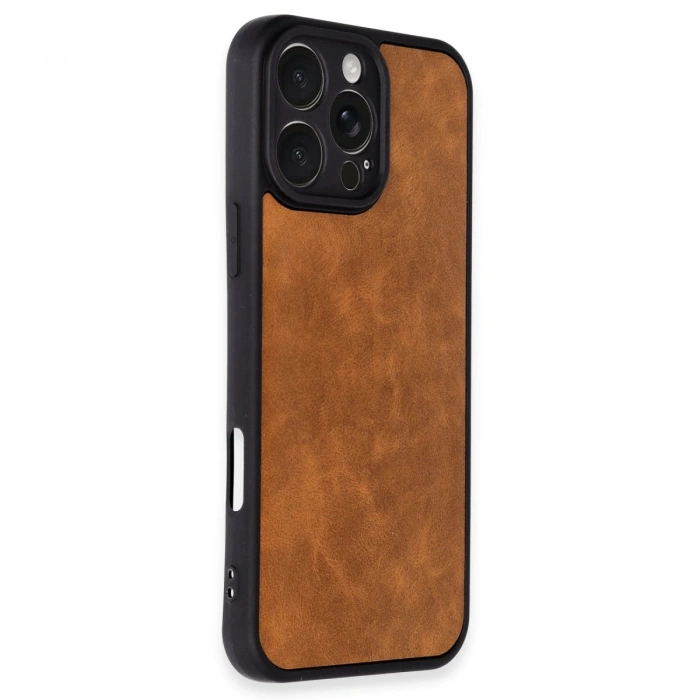 İphone 16 Pro Kılıf Aras Deri Kapak - Taba