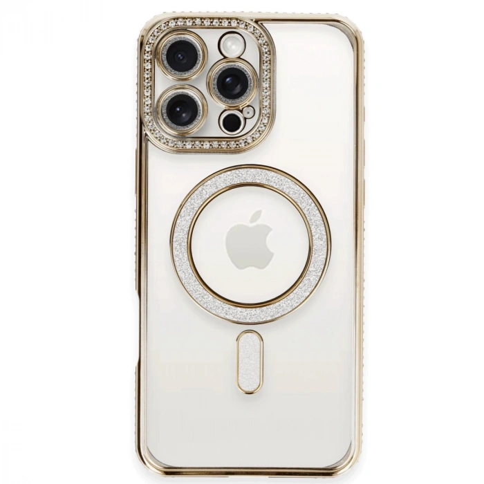 İphone 16 Pro Kılıf Joke Simli Magneticsafe Kılıf - Gold