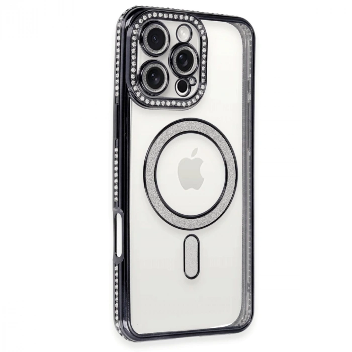 İphone 16 Pro Kılıf Joke Simli Magneticsafe Kılıf - Siyah