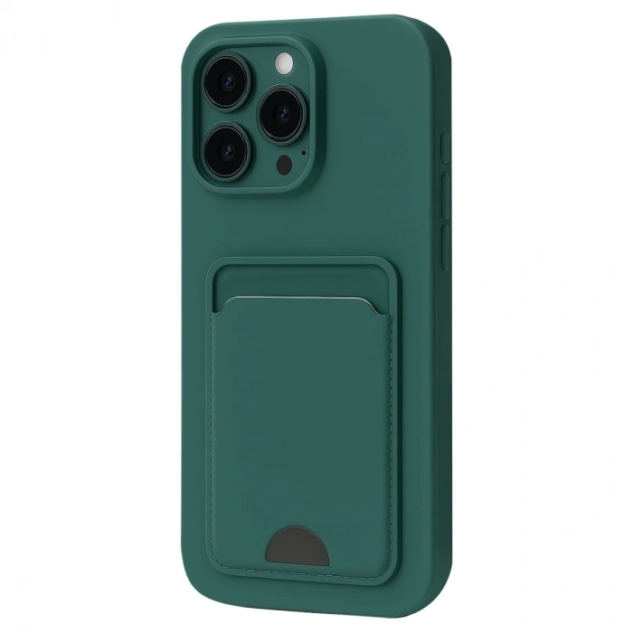 İphone 16 Pro Kılıf Kelvin Kartvizitli Silikon - Koyu Yeşil