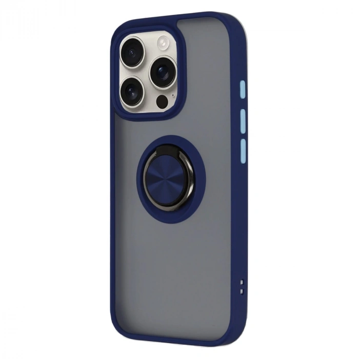 İphone 16 Pro Kılıf Montreal Yüzüklü Silikon Kapak - Lacivert