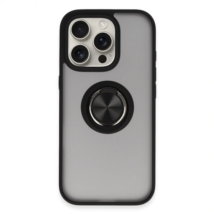 İphone 16 Pro Kılıf Montreal Yüzüklü Silikon Kapak - Siyah