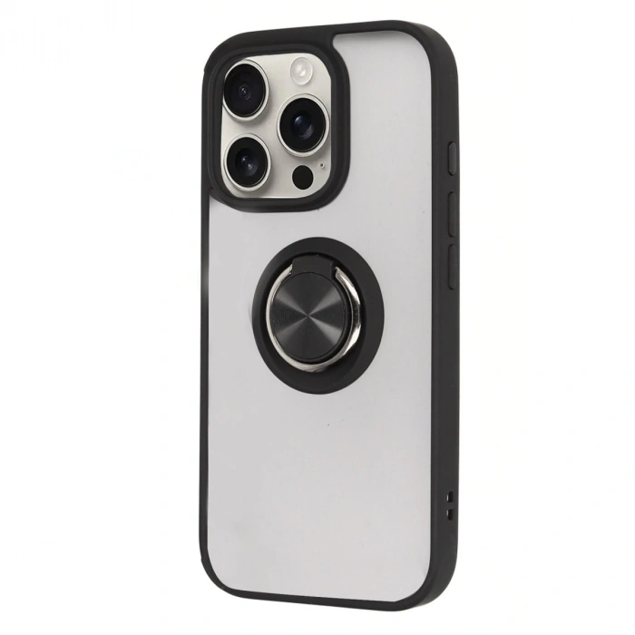 İphone 16 Pro Max Kılıf Montreal Yüzüklü Silikon Kapak - Siyah