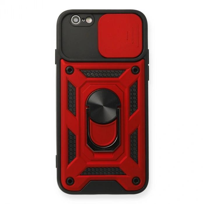 İphone 6 Kılıf Pars Lens Yüzüklü Silikon - Kırmızı