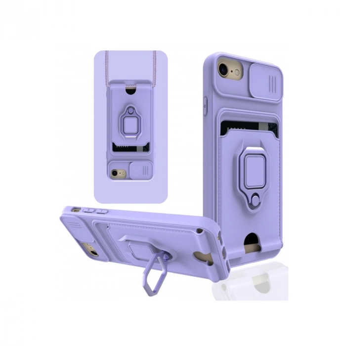 İphone 6 Kılıf Zuma Kartvizitli Yüzüklü Silikon - Lila