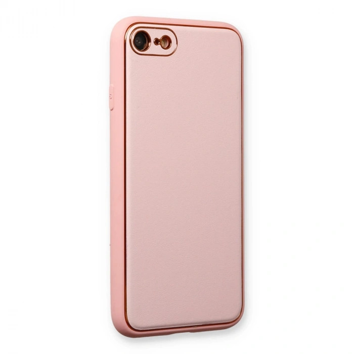 İphone 7 Kılıf Coco Deri Silikon Kapak - Pudra