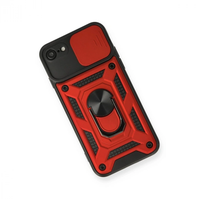 İphone 7 Kılıf Pars Lens Yüzüklü Silikon - Kırmızı