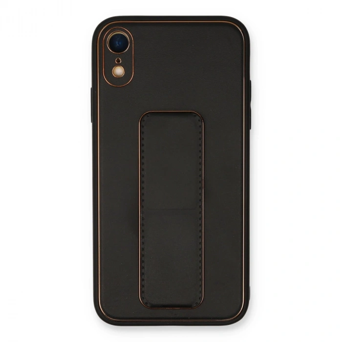 İphone Xr Kılıf Coco Deri Standlı Kapak - Siyah