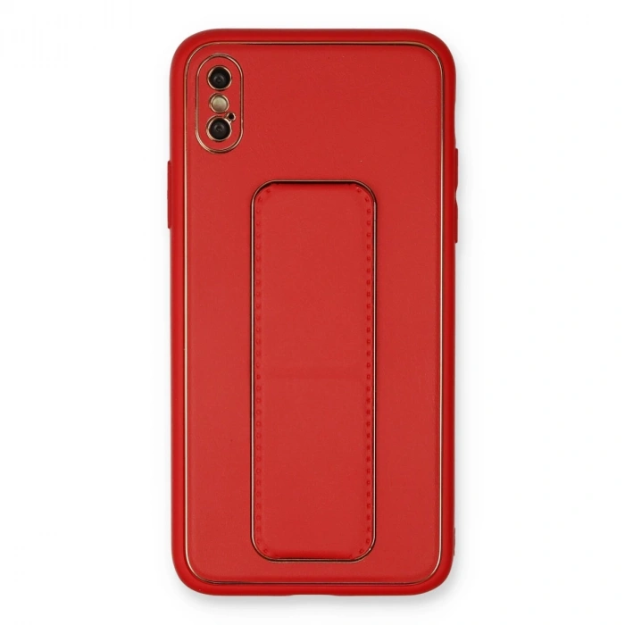 İphone Xs Max Kılıf Coco Deri Standlı Kapak - Kırmızı