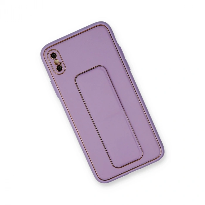 İphone Xs Max Kılıf Coco Deri Standlı Kapak - Koyu Lila
