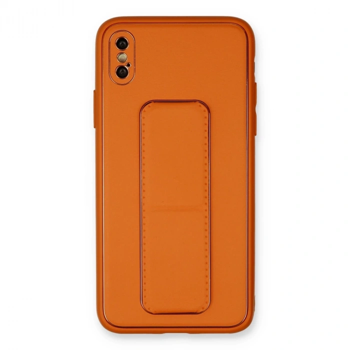 İphone Xs Max Kılıf Coco Deri Standlı Kapak - Turuncu