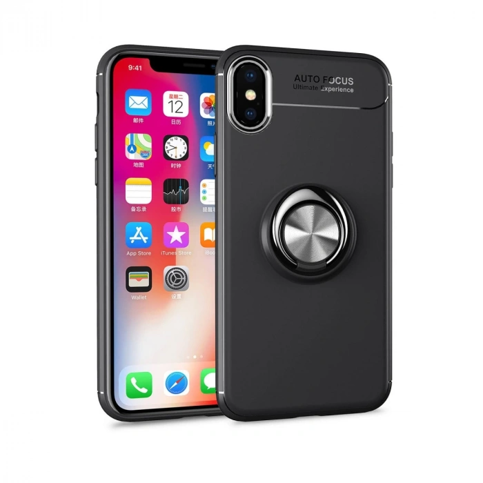 İphone Xs Max Kılıf Range Yüzüklü Silikon - Siyah