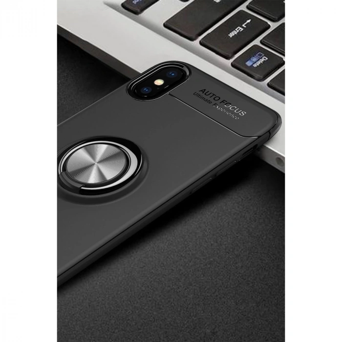 İphone Xs Max Kılıf Range Yüzüklü Silikon - Siyah