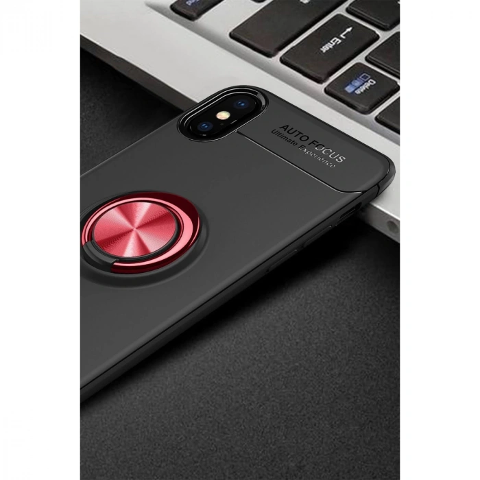 İphone Xs Max Kılıf Range Yüzüklü Silikon - Siyah-kırmızı