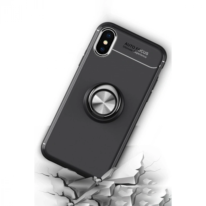 İphone Xs Max Kılıf Range Yüzüklü Silikon - Siyah-kırmızı