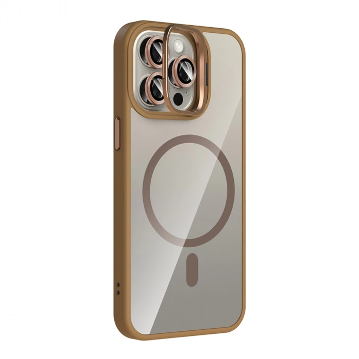 Joko Apple İphone 14 Pro Max Remim Lensli Magsafe Standlı Kapak - Kahverengi