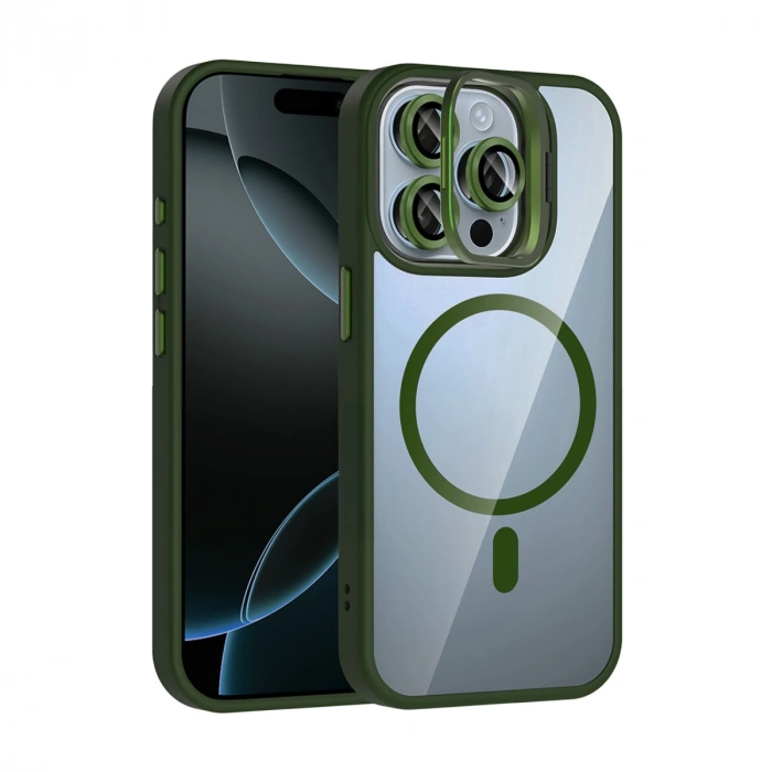 Joko Apple İphone 14 Pro Max Remim Lensli Magsafe Standlı Kapak - Koyu Yeşil