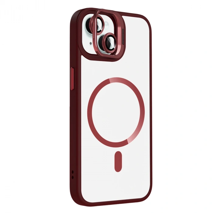Joko Apple İphone 15 Plus Remim Lensli Magsafe Standlı Kapak - Bordo