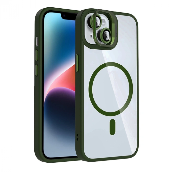 Joko Apple İphone 15 Plus Remim Lensli Magsafe Standlı Kapak - Koyu Yeşil