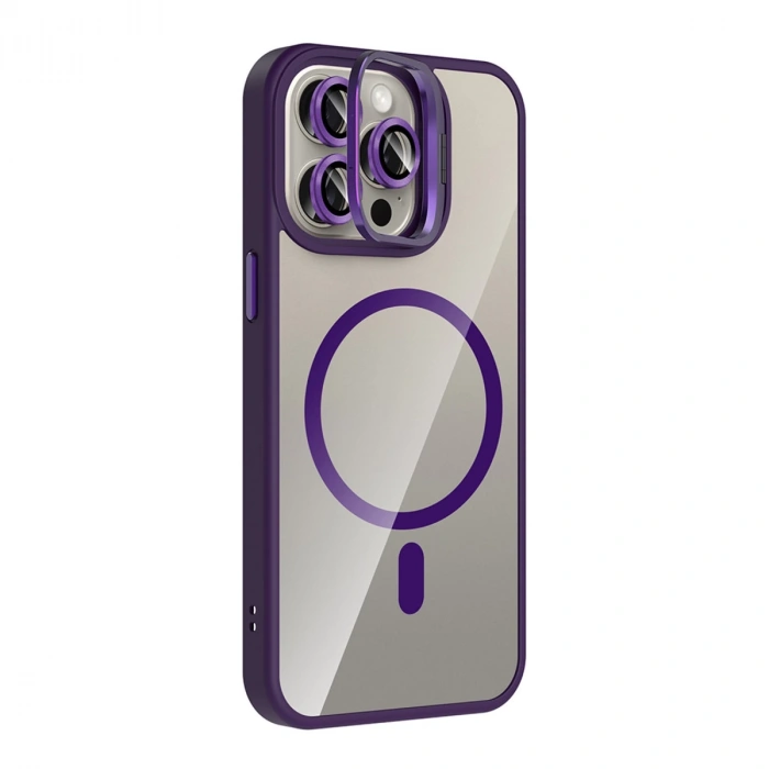 Joko Apple İphone 15 Pro Max Remim Lensli Magsafe Standlı Kapak - Derin Mor