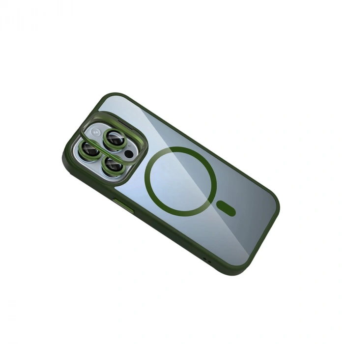Joko Apple İphone 15 Pro Max Remim Lensli Magsafe Standlı Kapak - Koyu Yeşil