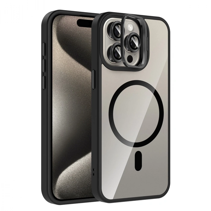 Joko Apple İphone 15 Pro Max Remim Lensli Magsafe Standlı Kapak - Siyah