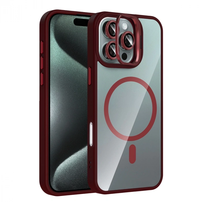 Joko Apple İphone 16 Pro Max Remim Lensli Magsafe Standlı Kapak - Bordo
