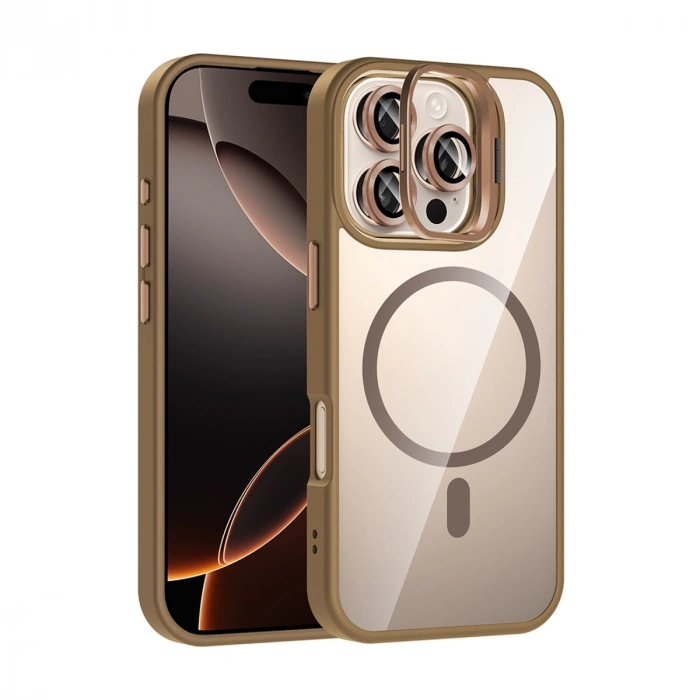 Joko Apple İphone 16 Pro Max Remim Lensli Magsafe Standlı Kapak - Kahverengi