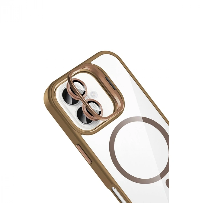 Joko Apple İphone 16 Remim Lensli Magsafe Standlı Kapak - Kahverengi