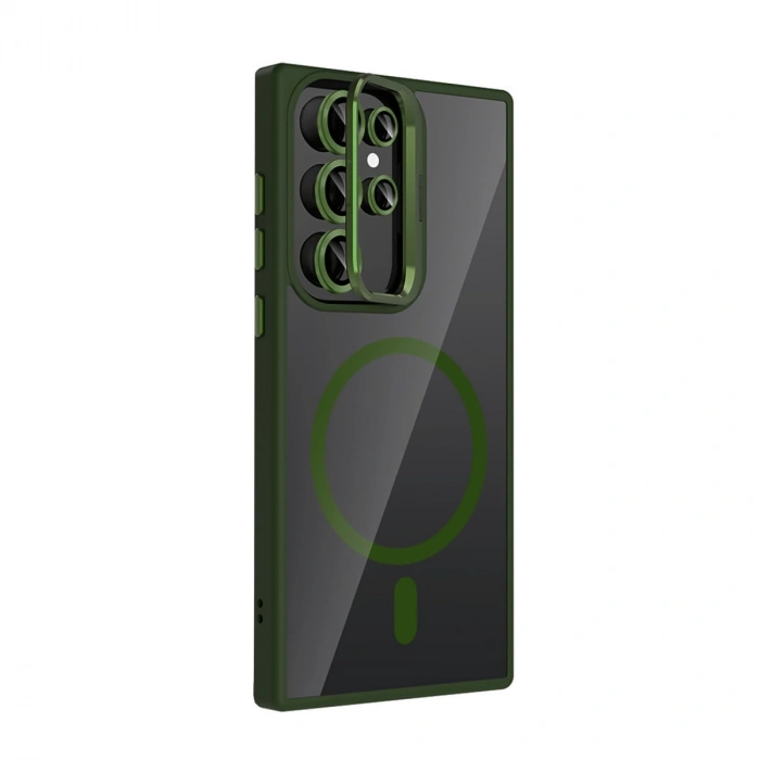 Joko Samsung Galaxy S23 Ultra Remim Lensli Magsafe Standlı Kapak - Koyu Yeşil