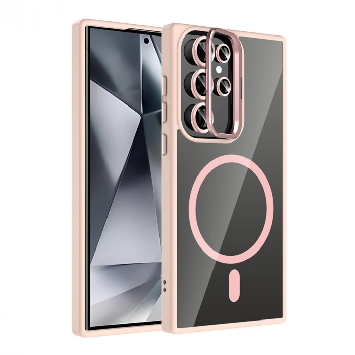 Joko Samsung Galaxy S23 Ultra Remim Lensli Magsafe Standlı Kapak - Pembe