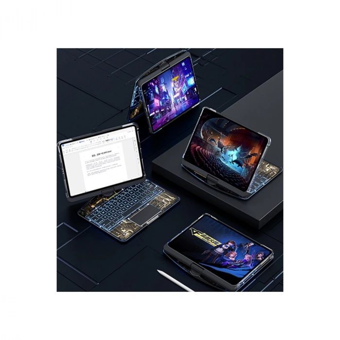 Jp11 İpad Pro 11 (2022) Kılıf Vales Dönen Ledli Klavyeli Tablet Kılıfı - Siyah