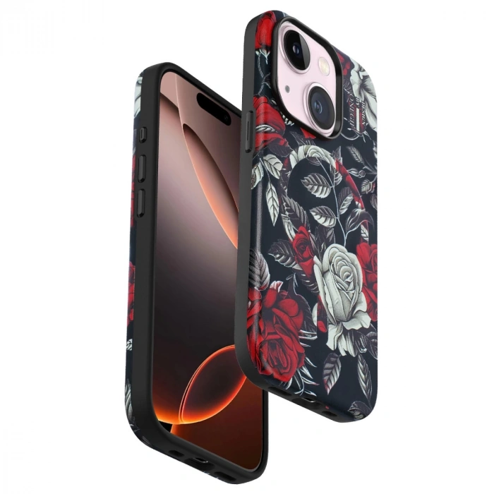 Onegif İphone 15 Plus Flower Series Magsafe Kapak - Siyah