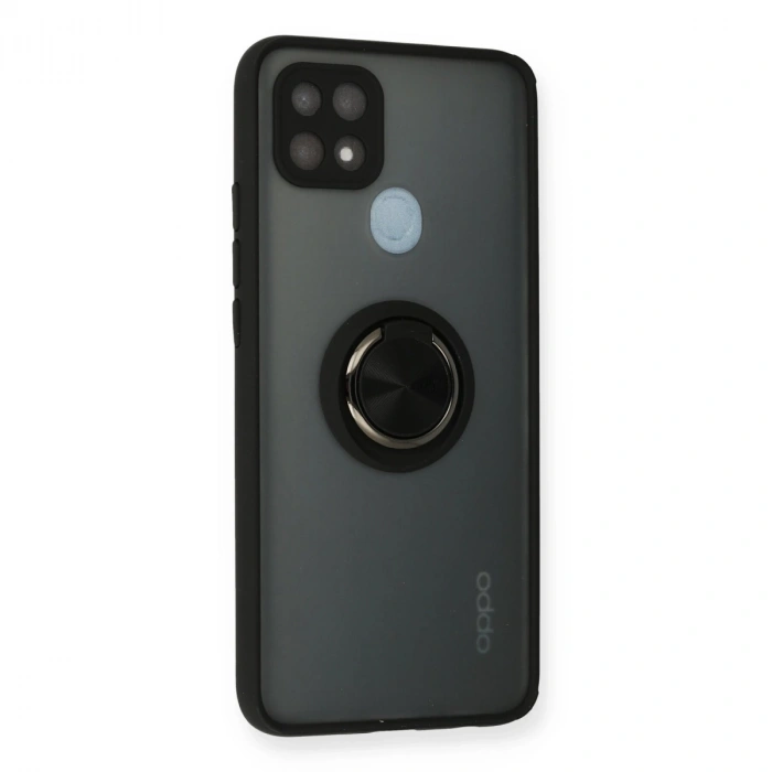 Oppo A15 Kılıf Montreal Yüzüklü Silikon Kapak - Siyah
